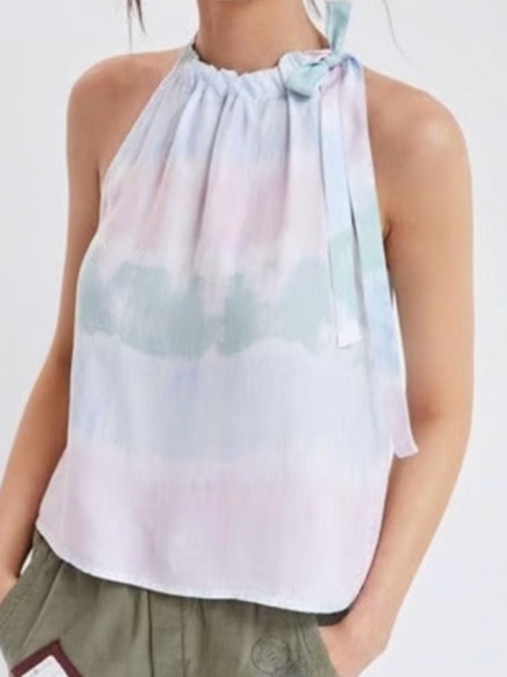 Anthropologie Pastel Tie-Dye Halter Camisole with Neck Tie